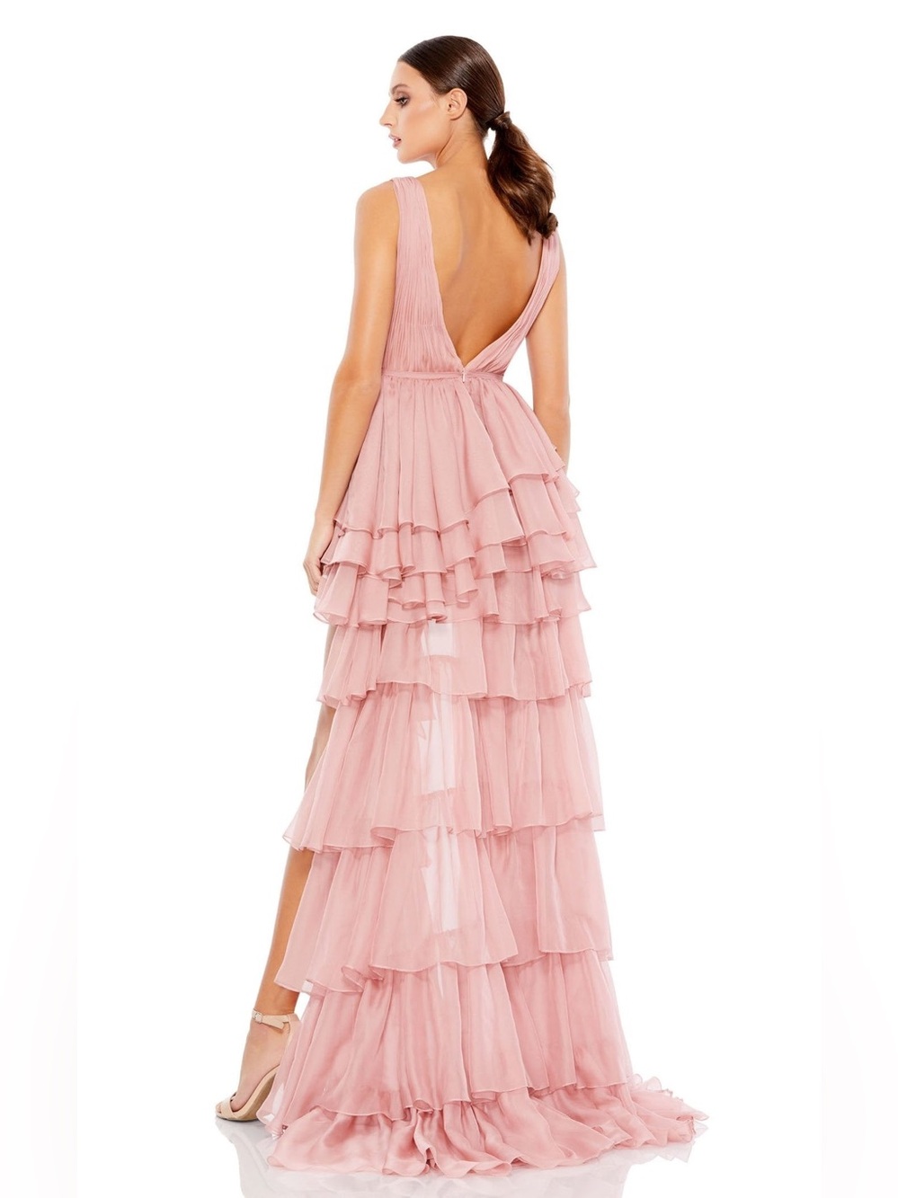 Ieena for Mac Duggal 55320 Rose Pink Ruffled High-Low V-Neck Dress - Picture 3 of 12